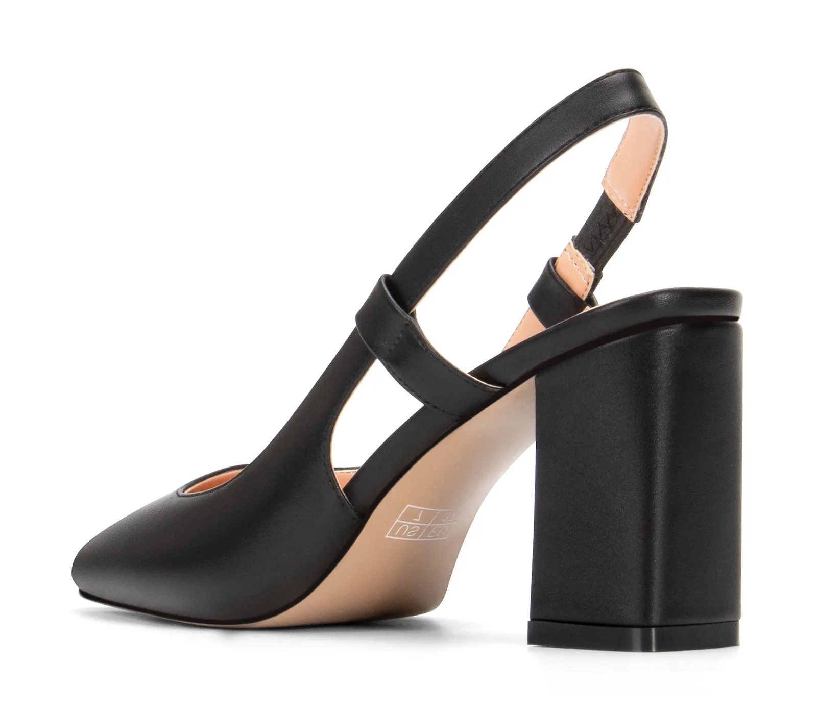 NobleOnly Womens Slingback Chunky Heels Pumps Comfortable Leather Square-Toe Block Mid-Heels Office Classic Shoes 7.5 cm Heel