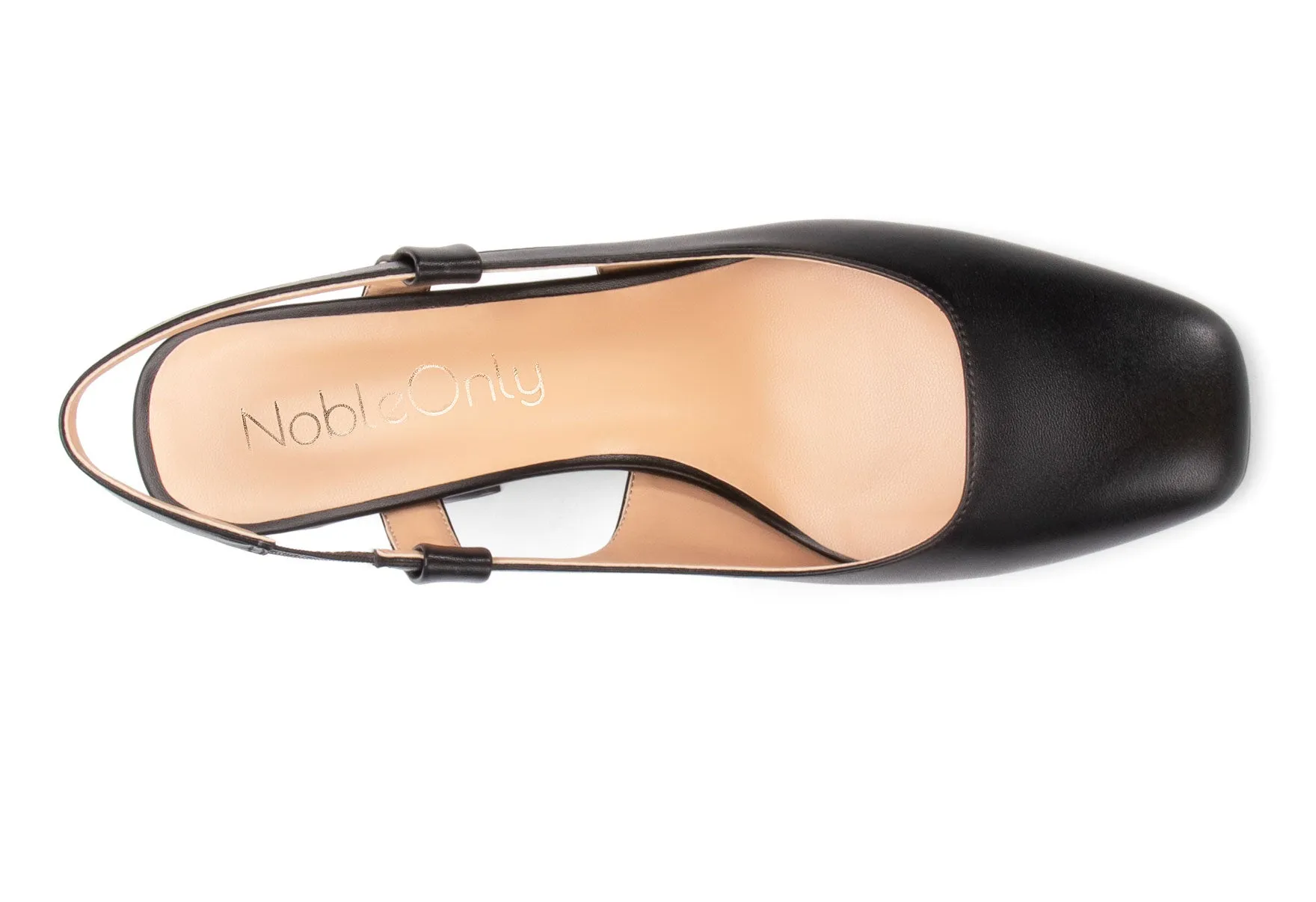 NobleOnly Womens Slingback Chunky Heels Pumps Comfortable Leather Square-Toe Block Mid-Heels Office Classic Shoes 7.5 cm Heel