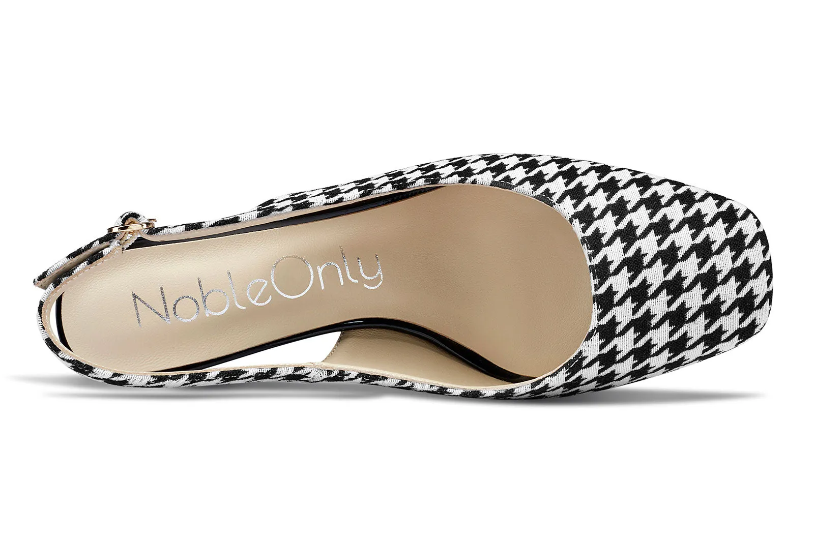 NobleOnly Womens Slingback Chunky Heels Pumps Comfortable Leather Square-Toe Block Mid-Heels Office Classic Shoes 7.5 cm Heel