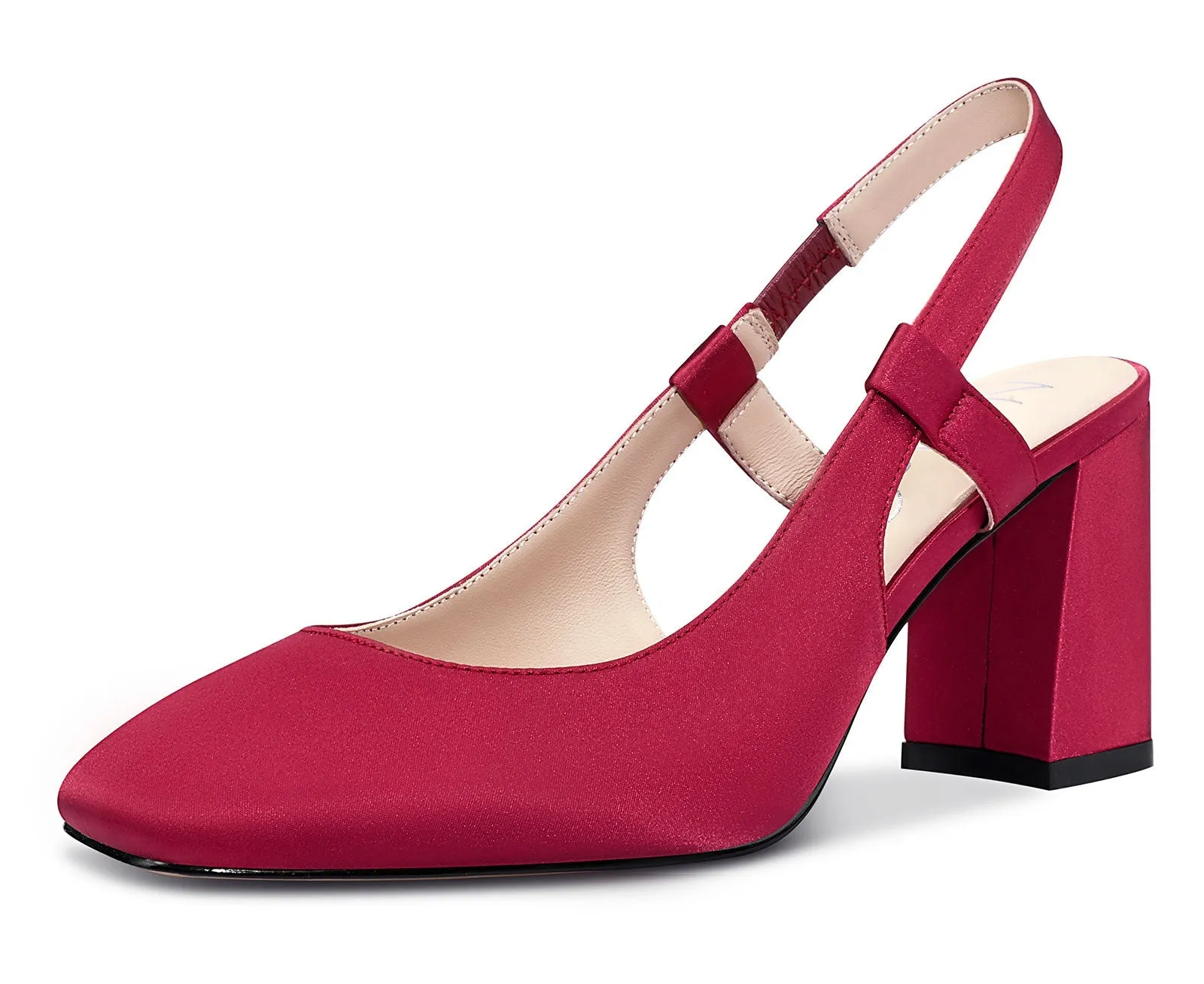 NobleOnly Womens Slingback Chunky Heels Pumps Comfortable Leather Square-Toe Block Mid-Heels Office Classic Shoes 7.5 cm Heel