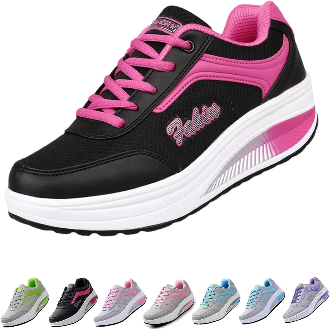 Optigard Women's Toning Platform Lace-up Rocker Shoes with Arch Support