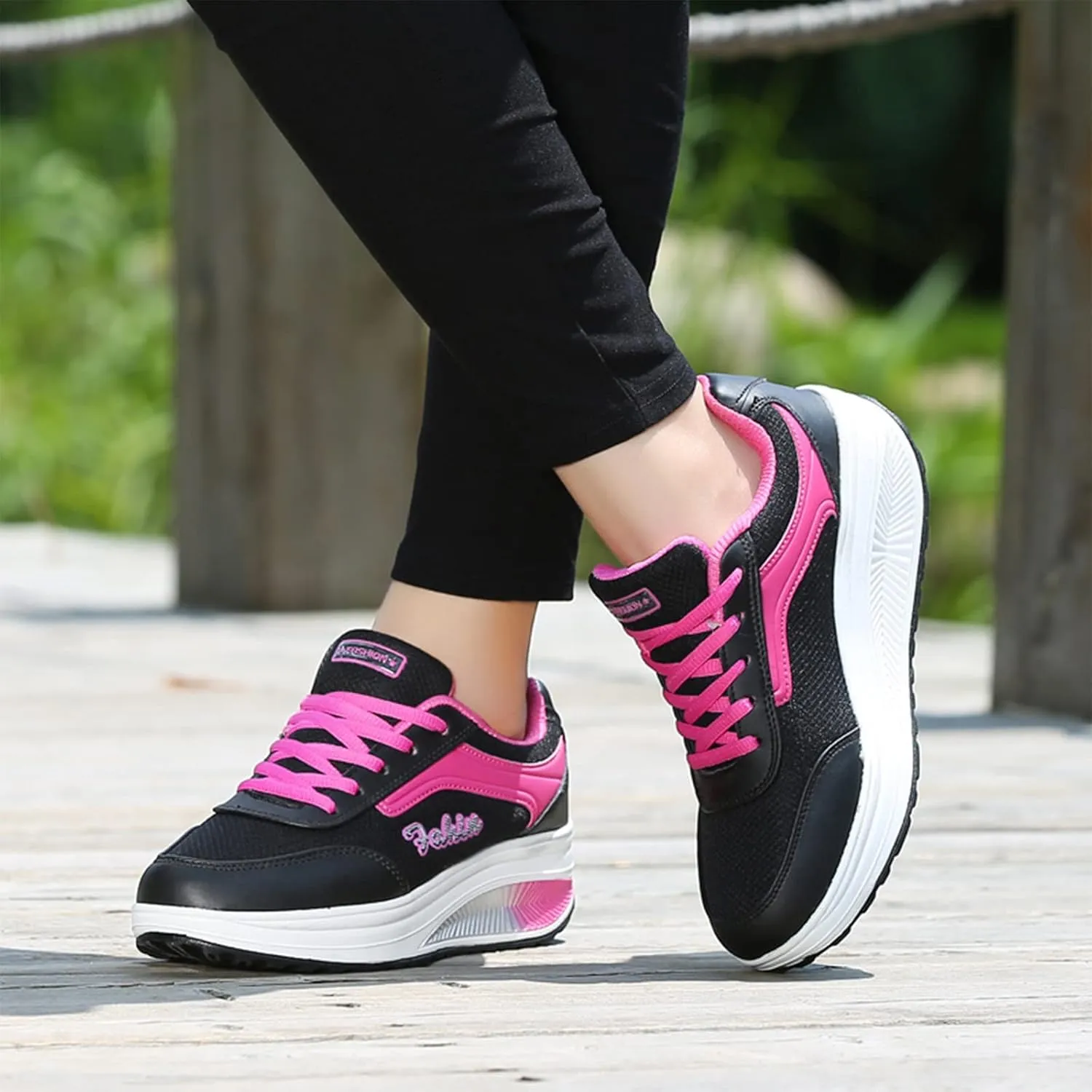 Optigard Women's Toning Platform Lace-up Rocker Shoes with Arch Support