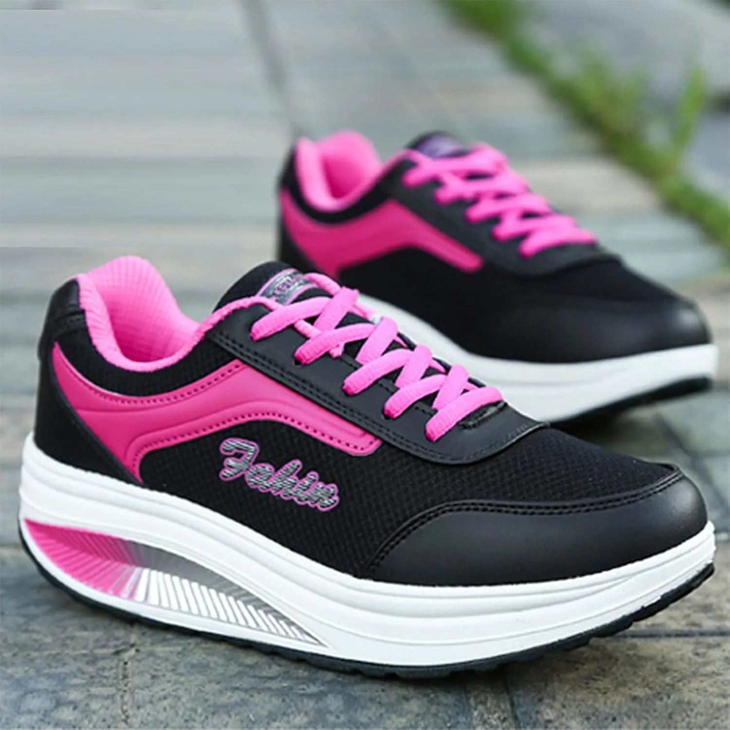 Optigard Women's Toning Platform Lace-up Rocker Shoes with Arch Support