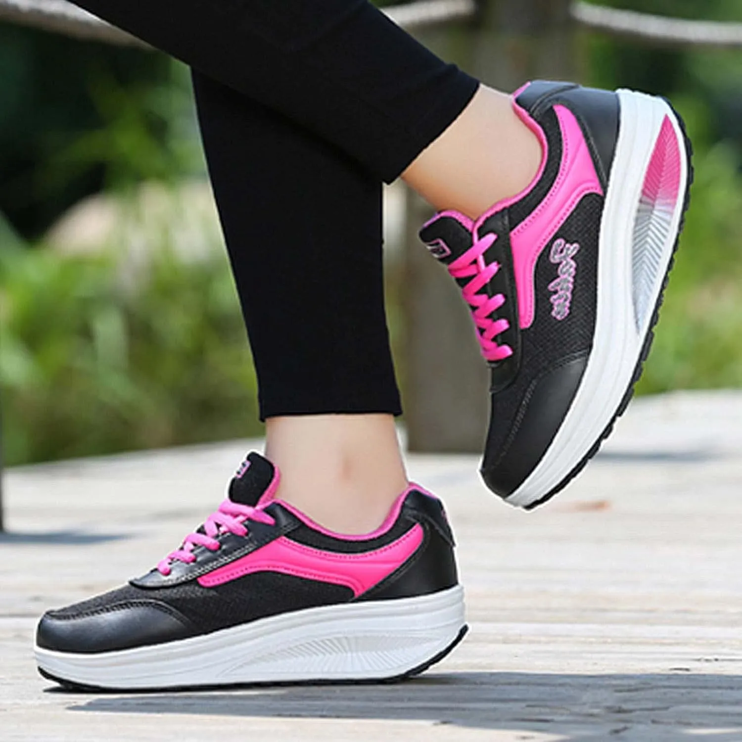 Optigard Women's Toning Platform Lace-up Rocker Shoes with Arch Support