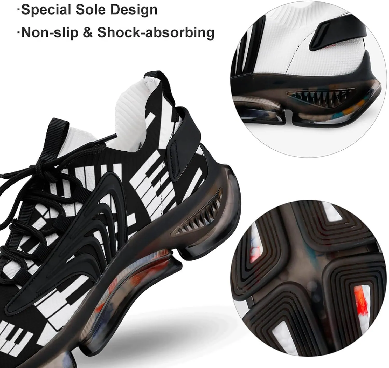 Piano Keys Walking Shoes for Men Lightweight Tennis Fashion Elastic Sports Shoes Cushion Basketball Shoes
