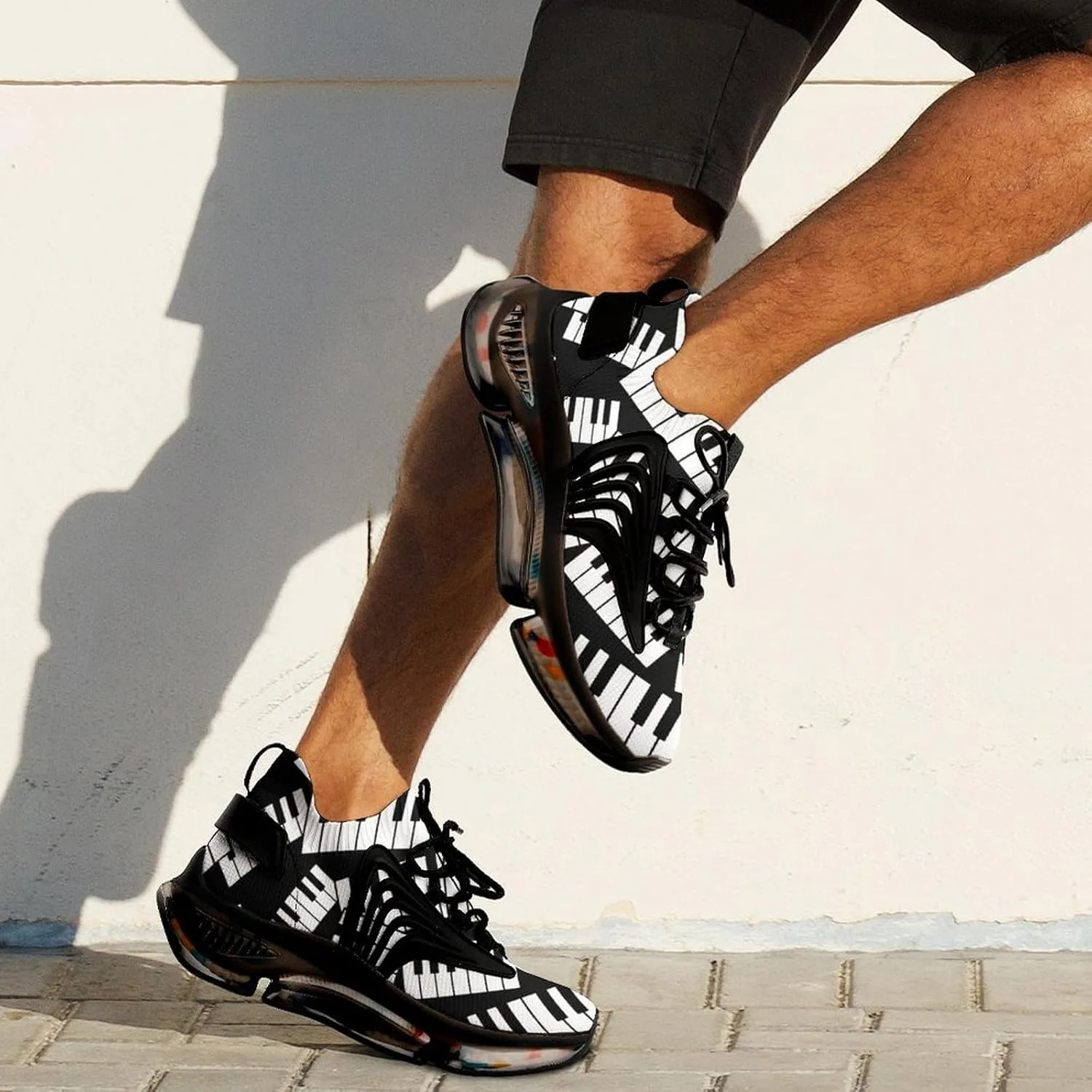 Piano Keys Walking Shoes for Men Lightweight Tennis Fashion Elastic Sports Shoes Cushion Basketball Shoes