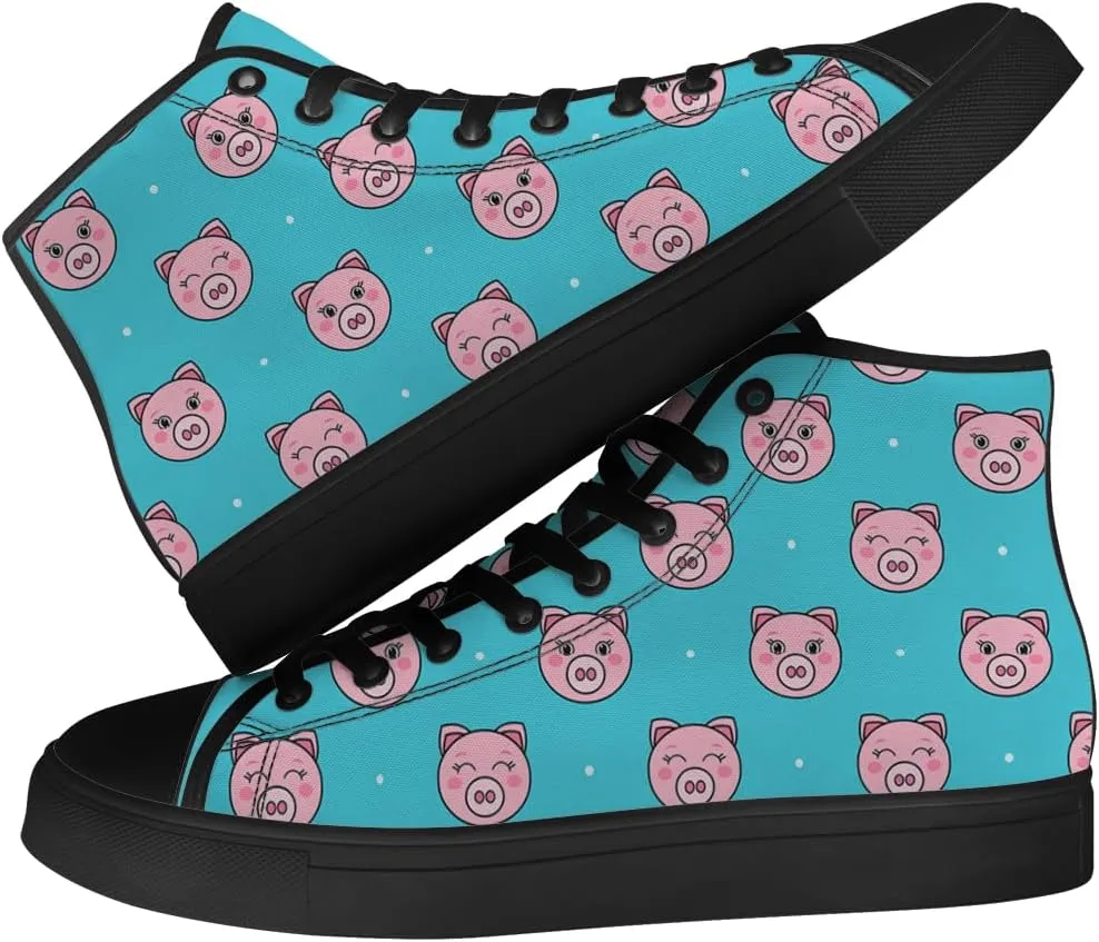 Pig Shoes High Top Canvas Sneakers Lace Up Casual Walking Shoes Gifts for Men Women