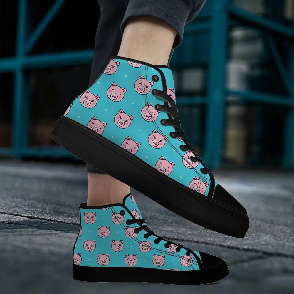 Pig Shoes High Top Canvas Sneakers Lace Up Casual Walking Shoes Gifts for Men Women