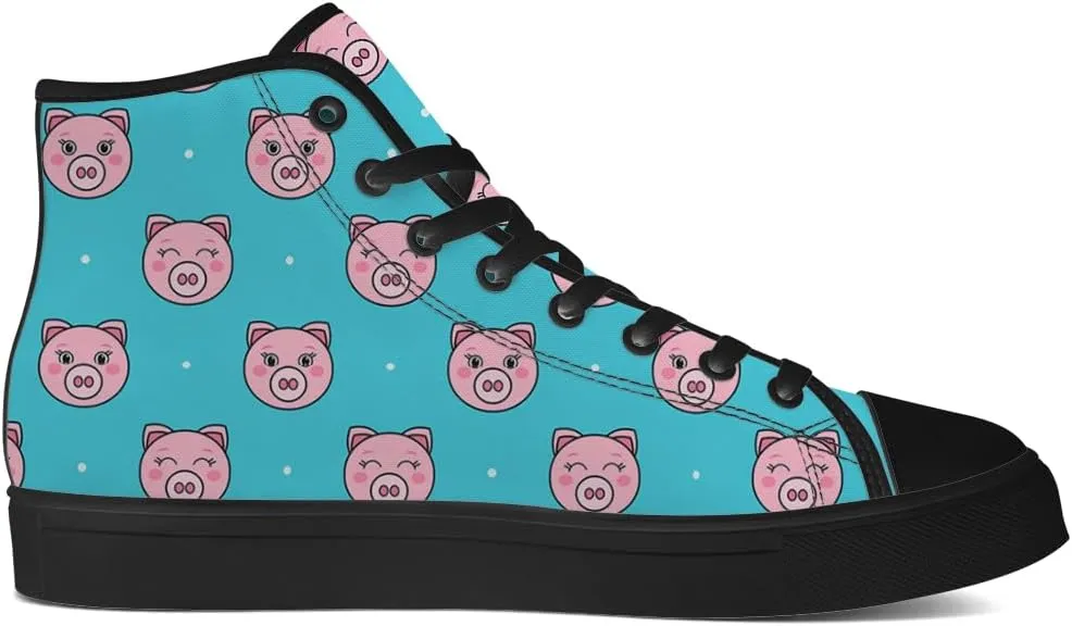 Pig Shoes High Top Canvas Sneakers Lace Up Casual Walking Shoes Gifts for Men Women