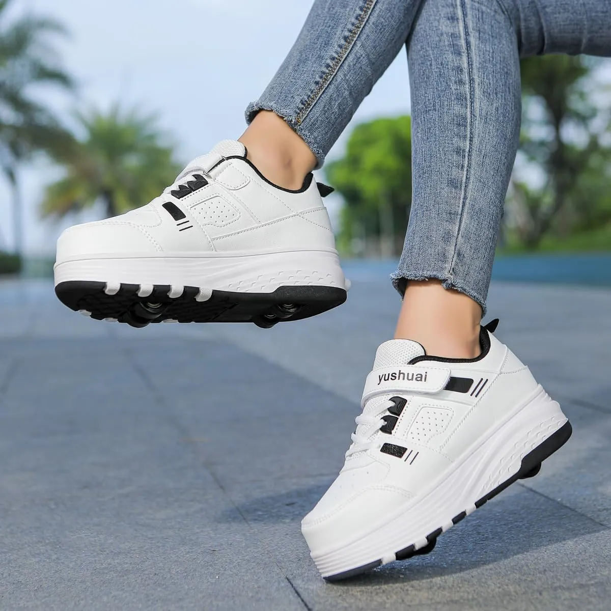 Roller Skate Shoes for Boys Girls Detachable Skate Shoes with Wheels Fashion Sneaker for Kids Christmas Birthday Show Gift