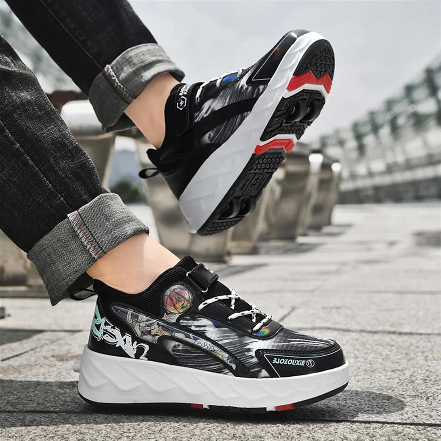 Roller Skate Shoes for Boys Girls Detachable Skate Shoes with Wheels Fashion Sneaker for Kids Christmas Birthday Show Gift