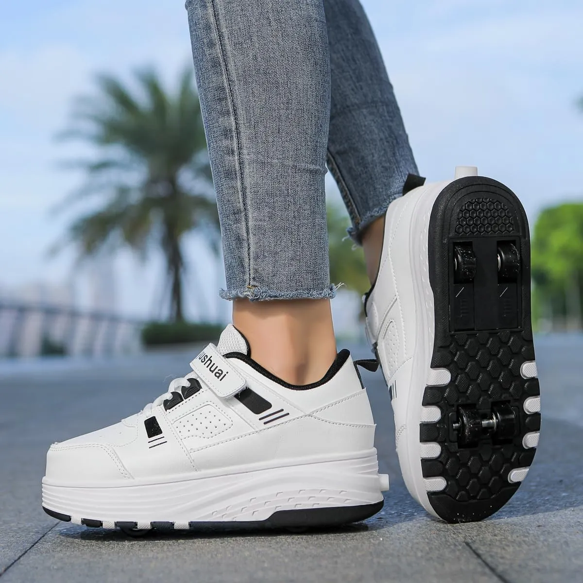 Roller Skate Shoes for Boys Girls Detachable Skate Shoes with Wheels Fashion Sneaker for Kids Christmas Birthday Show Gift