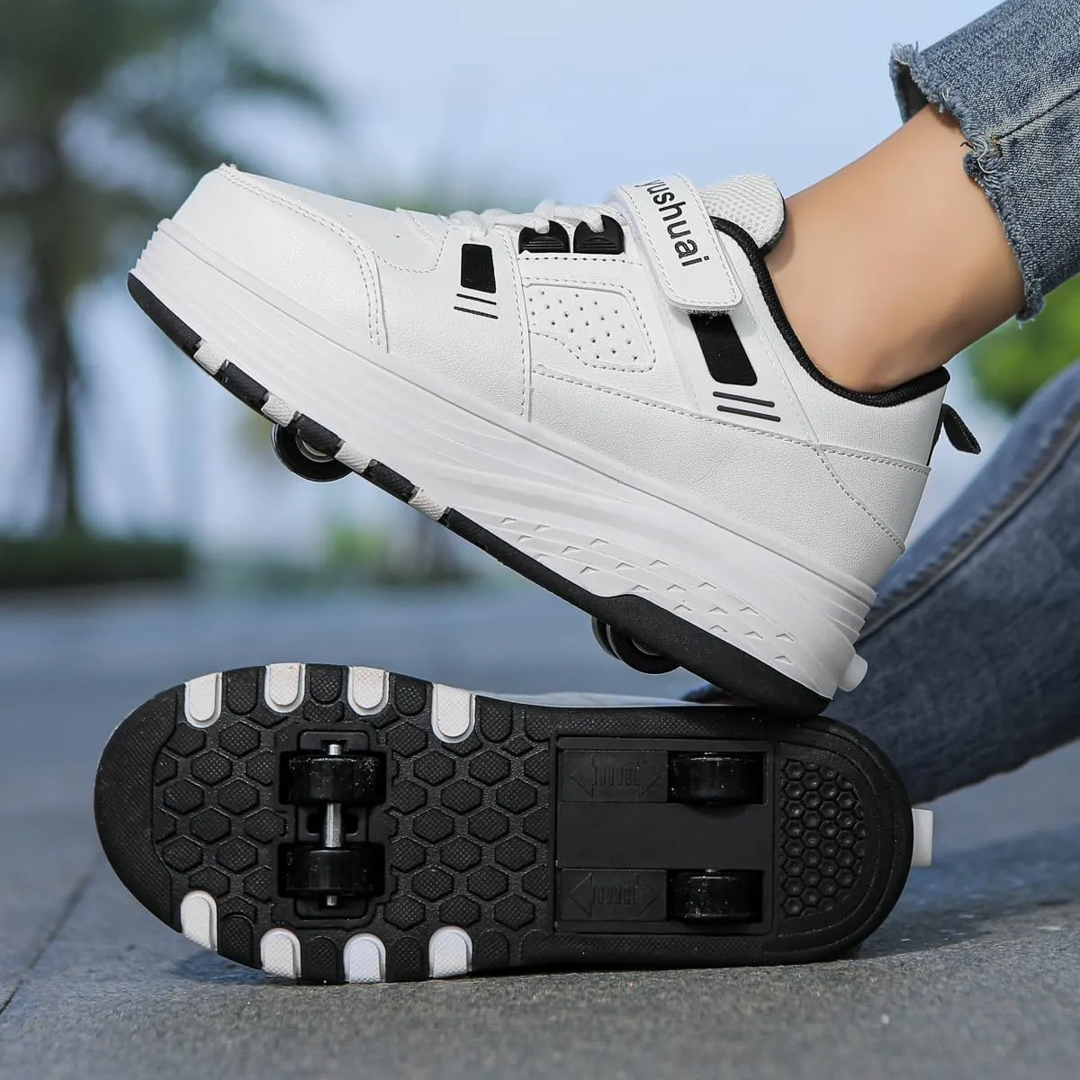 Roller Skate Shoes for Boys Girls Detachable Skate Shoes with Wheels Fashion Sneaker for Kids Christmas Birthday Show Gift