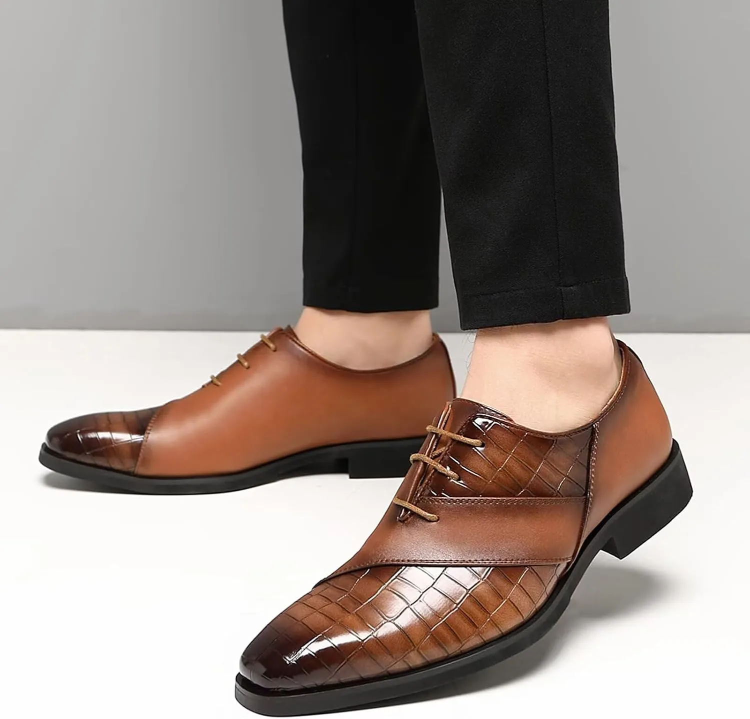 SANNAX Men??s Oxfords Formal Lace Up Dress Shoes, Classic Business Casual Leather Shoes for Men