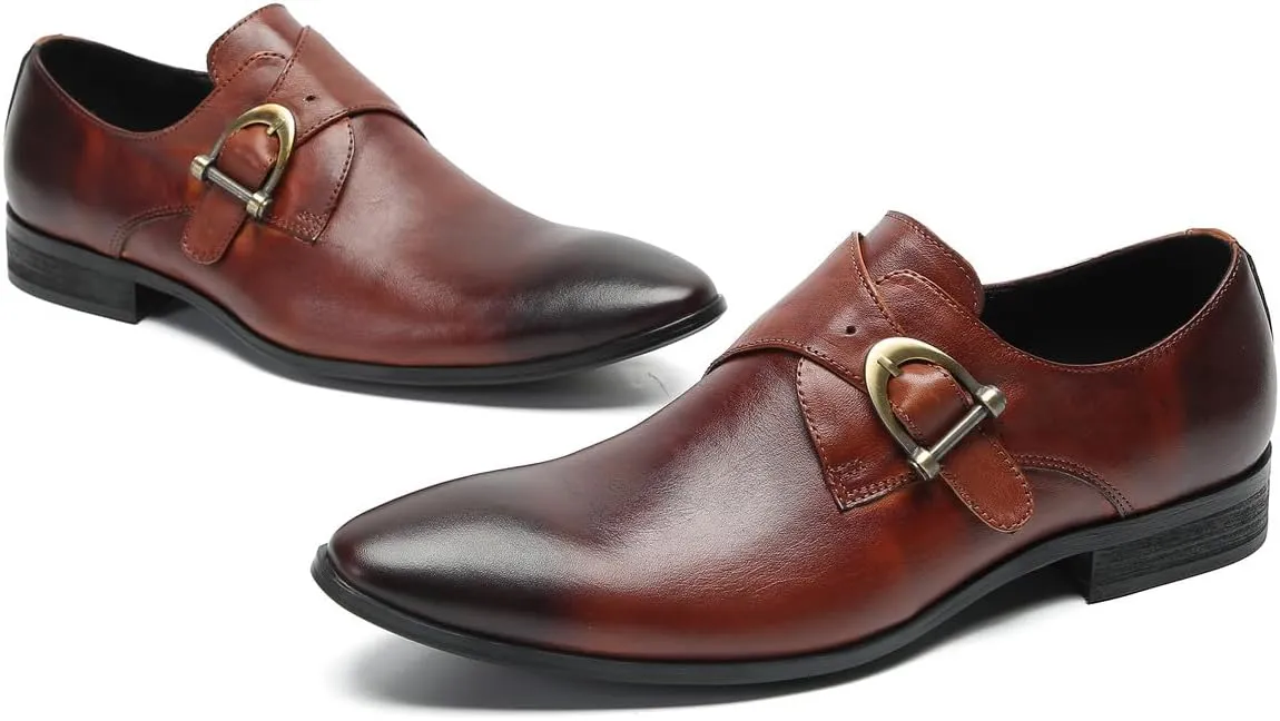 Santimon Men's Loafers Formal Dress Casual Genuine Leathe Monk Strap Loafers Fashion Comfort Business Casual Moccasins Prom Wedding Tuxedo Shoes for Men