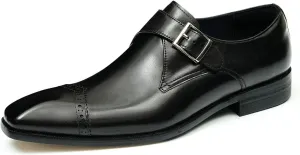 Santimon Mens Loafers Formal Dress Genuine Leather Square Toe Monk Strap Loafers Fashion Prom Wedding Business Casual Tuxedo Mocasines Comfortable Suit Shoes for Men