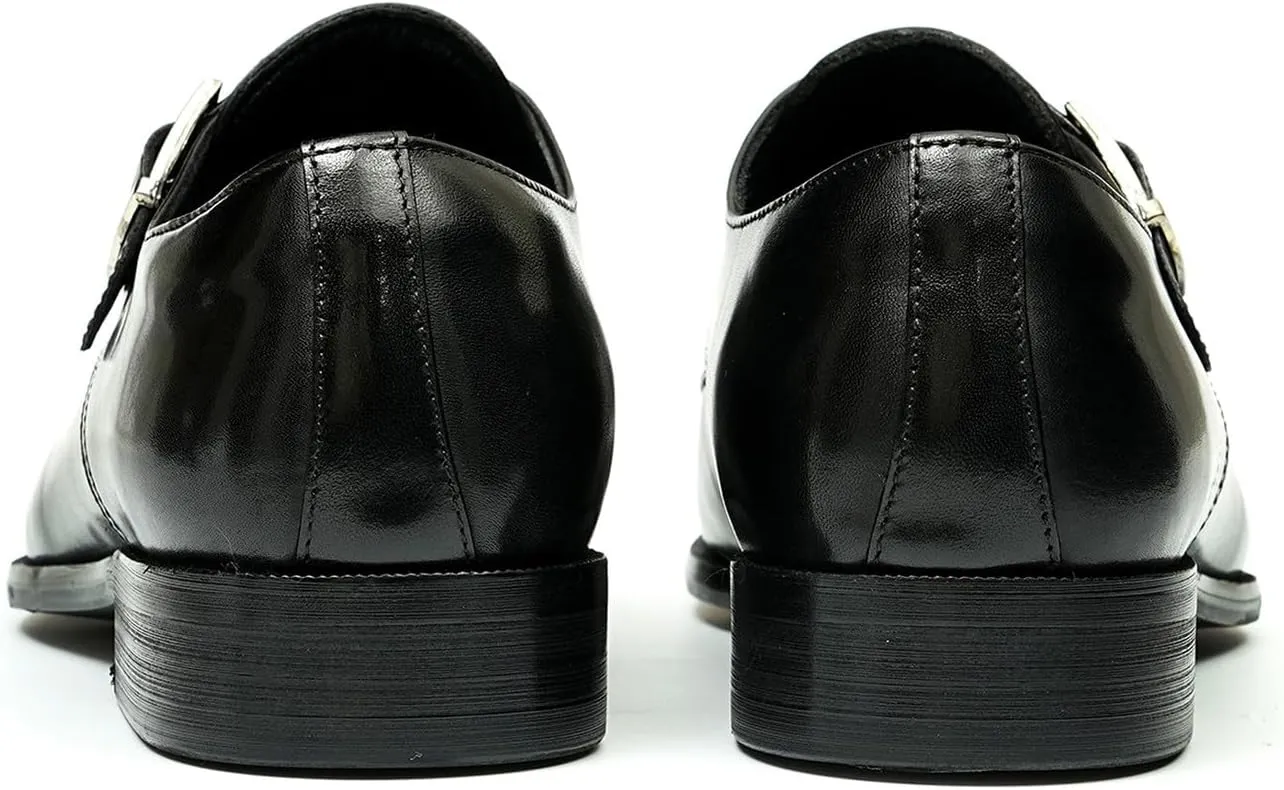 Santimon Mens Loafers Formal Dress Genuine Leather Square Toe Monk Strap Loafers Fashion Prom Wedding Business Casual Tuxedo Mocasines Comfortable Suit Shoes for Men