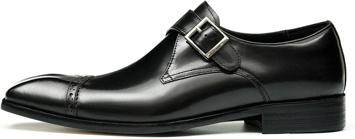Santimon Mens Loafers Formal Dress Genuine Leather Square Toe Monk Strap Loafers Fashion Prom Wedding Business Casual Tuxedo Mocasines Comfortable Suit Shoes for Men