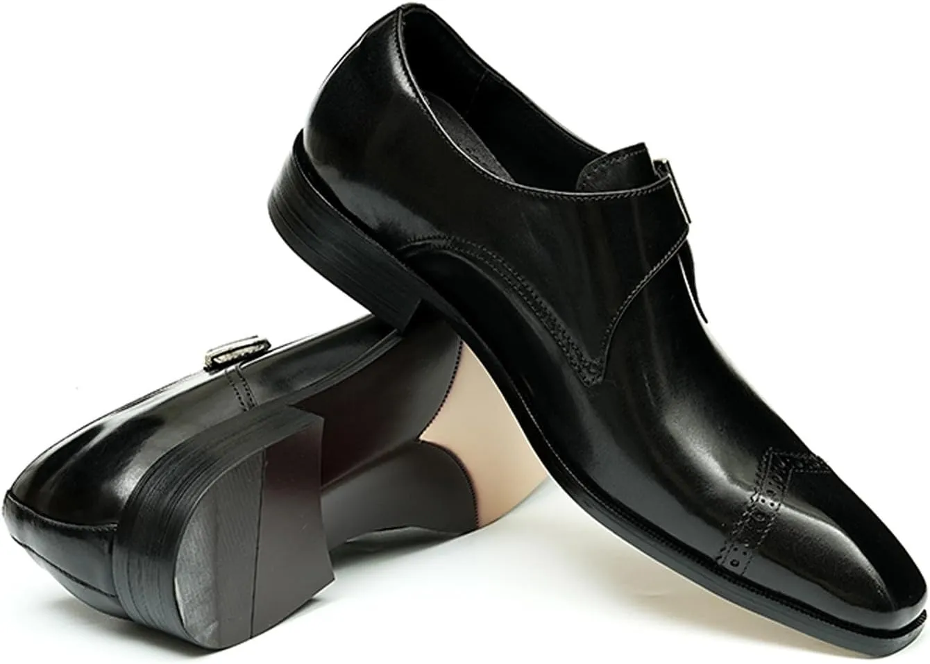 Santimon Mens Loafers Formal Dress Genuine Leather Square Toe Monk Strap Loafers Fashion Prom Wedding Business Casual Tuxedo Mocasines Comfortable Suit Shoes for Men