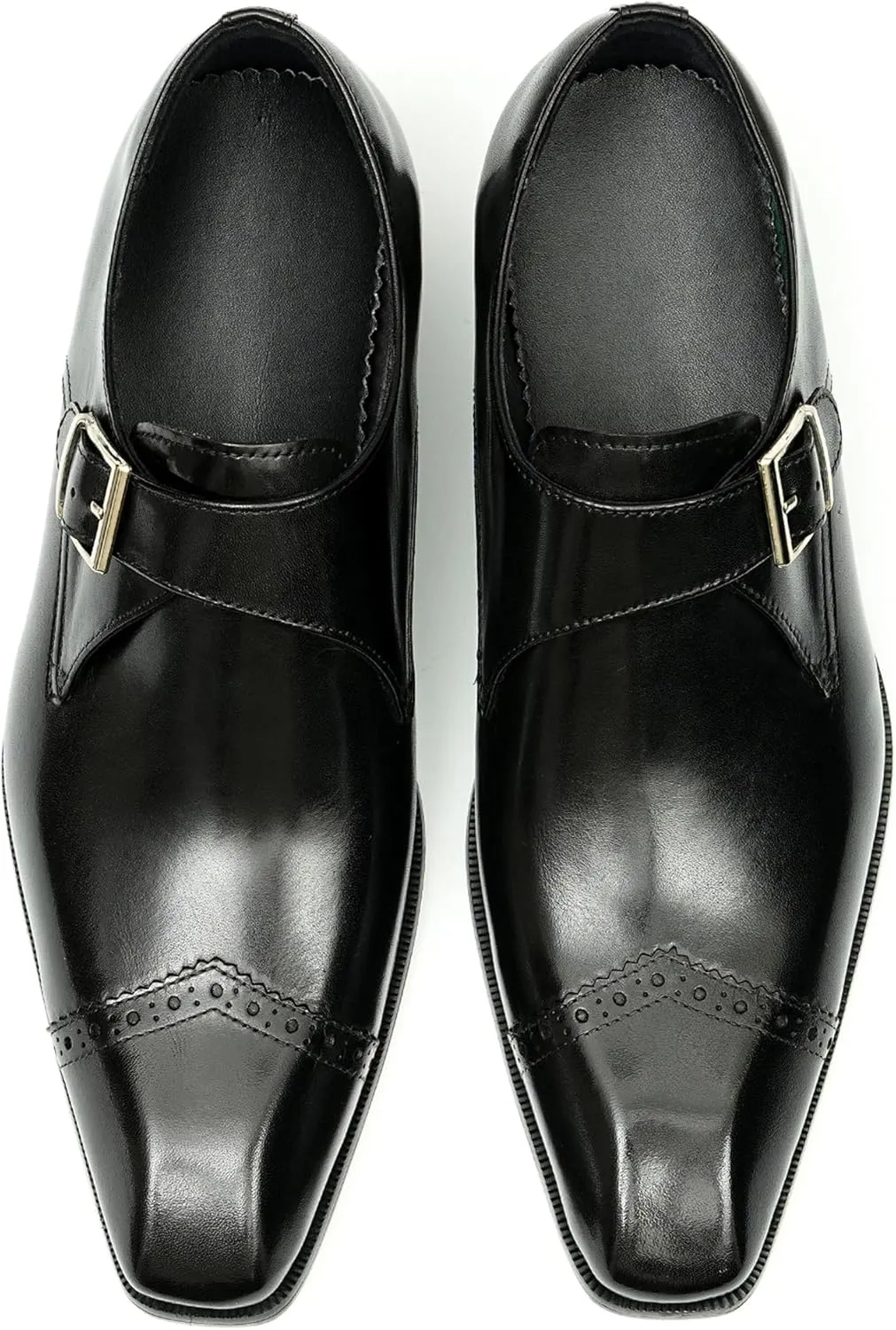 Santimon Mens Loafers Formal Dress Genuine Leather Square Toe Monk Strap Loafers Fashion Prom Wedding Business Casual Tuxedo Mocasines Comfortable Suit Shoes for Men