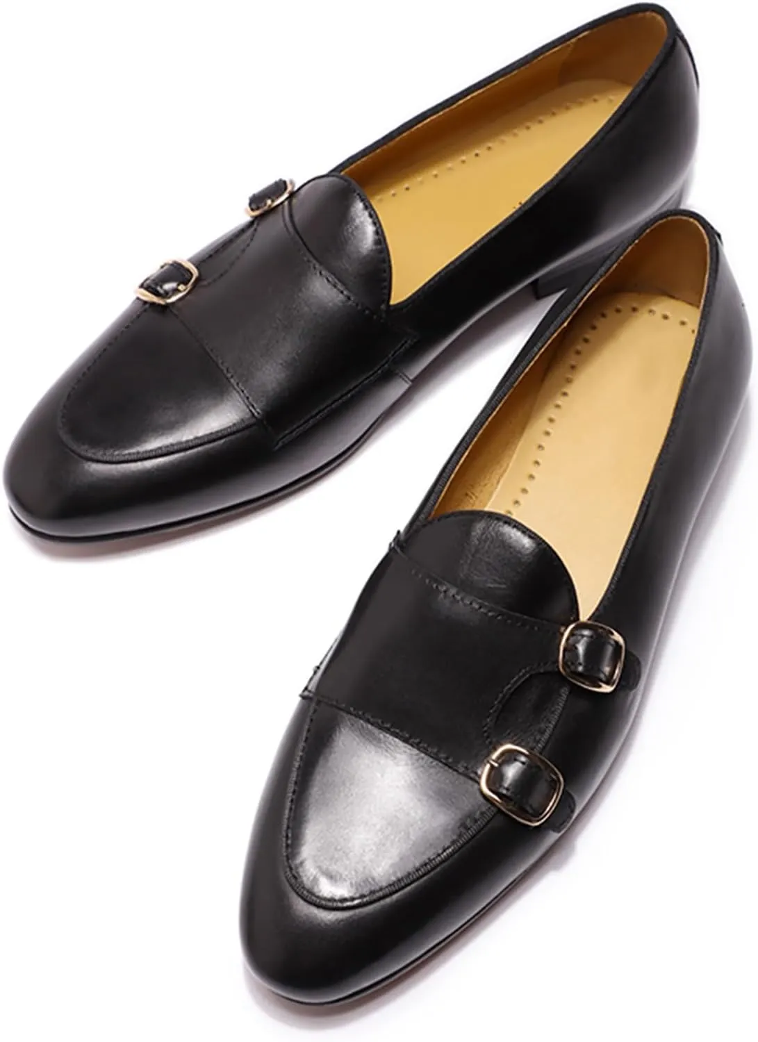 Santimon Men's Loafers Slip On Dress Casual Prom Suit Shoes Genuine Leather Monk Strap Penny Loafers Mens Fashion Wedding Tuexdo Business Formal Loafer Comfortable Walking Shoes
