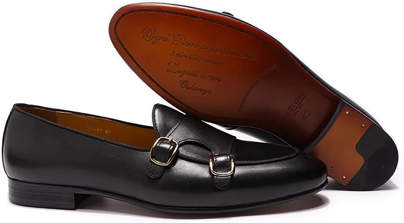 Santimon Men's Loafers Slip On Dress Casual Prom Suit Shoes Genuine Leather Monk Strap Penny Loafers Mens Fashion Wedding Tuexdo Business Formal Loafer Comfortable Walking Shoes