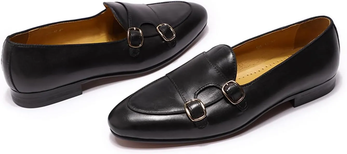 Santimon Men's Loafers Slip On Dress Casual Prom Suit Shoes Genuine Leather Monk Strap Penny Loafers Mens Fashion Wedding Tuexdo Business Formal Loafer Comfortable Walking Shoes
