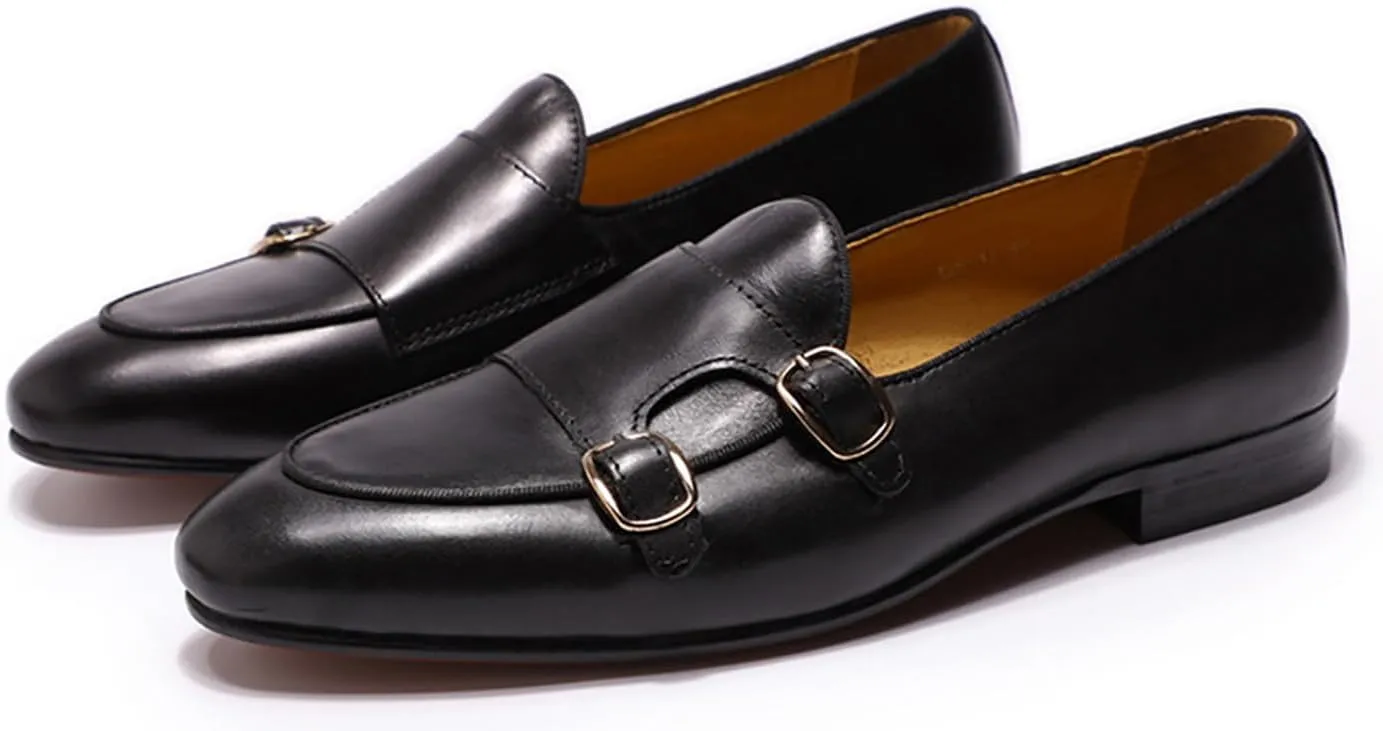 Santimon Men's Loafers Slip On Dress Casual Prom Suit Shoes Genuine Leather Monk Strap Penny Loafers Mens Fashion Wedding Tuexdo Business Formal Loafer Comfortable Walking Shoes