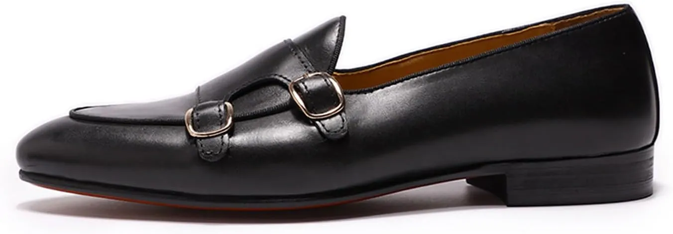 Santimon Men's Loafers Slip On Dress Casual Prom Suit Shoes Genuine Leather Monk Strap Penny Loafers Mens Fashion Wedding Tuexdo Business Formal Loafer Comfortable Walking Shoes