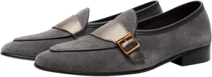 Santimon Men's Velvet Penny Loafers with Gold Buckle, Genuine Leather Formal Dress Slip On Shoes,Prom Wedding Tuxedo Shoes for Men