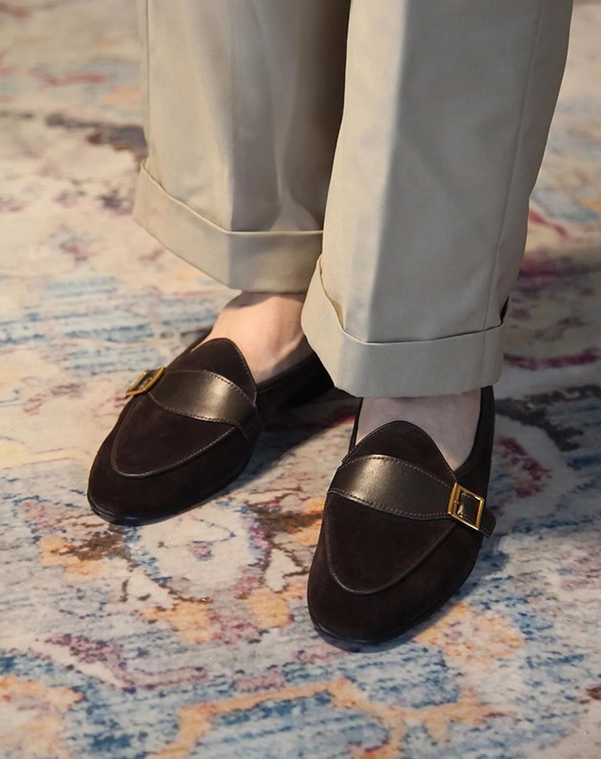 Santimon Men's Velvet Penny Loafers with Gold Buckle, Genuine Leather Formal Dress Slip On Shoes,Prom Wedding Tuxedo Shoes for Men