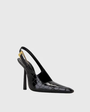 Sevan Crocodile Texture Slingback Pumps In Black