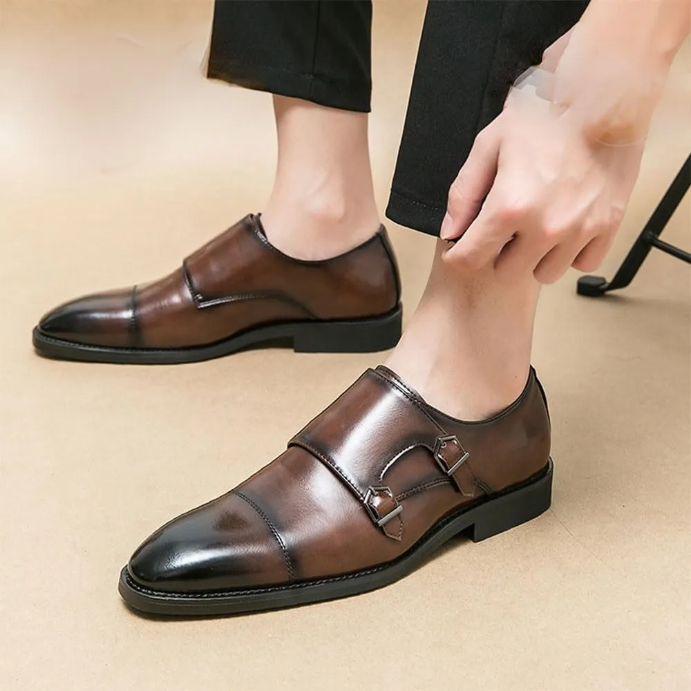 Shoes Dress Oxford for Men Slip On Single Monk Strap Loafers for Men Buckle Business Men Dress Shoes Brown Breathable Resistant Non Slip Walking