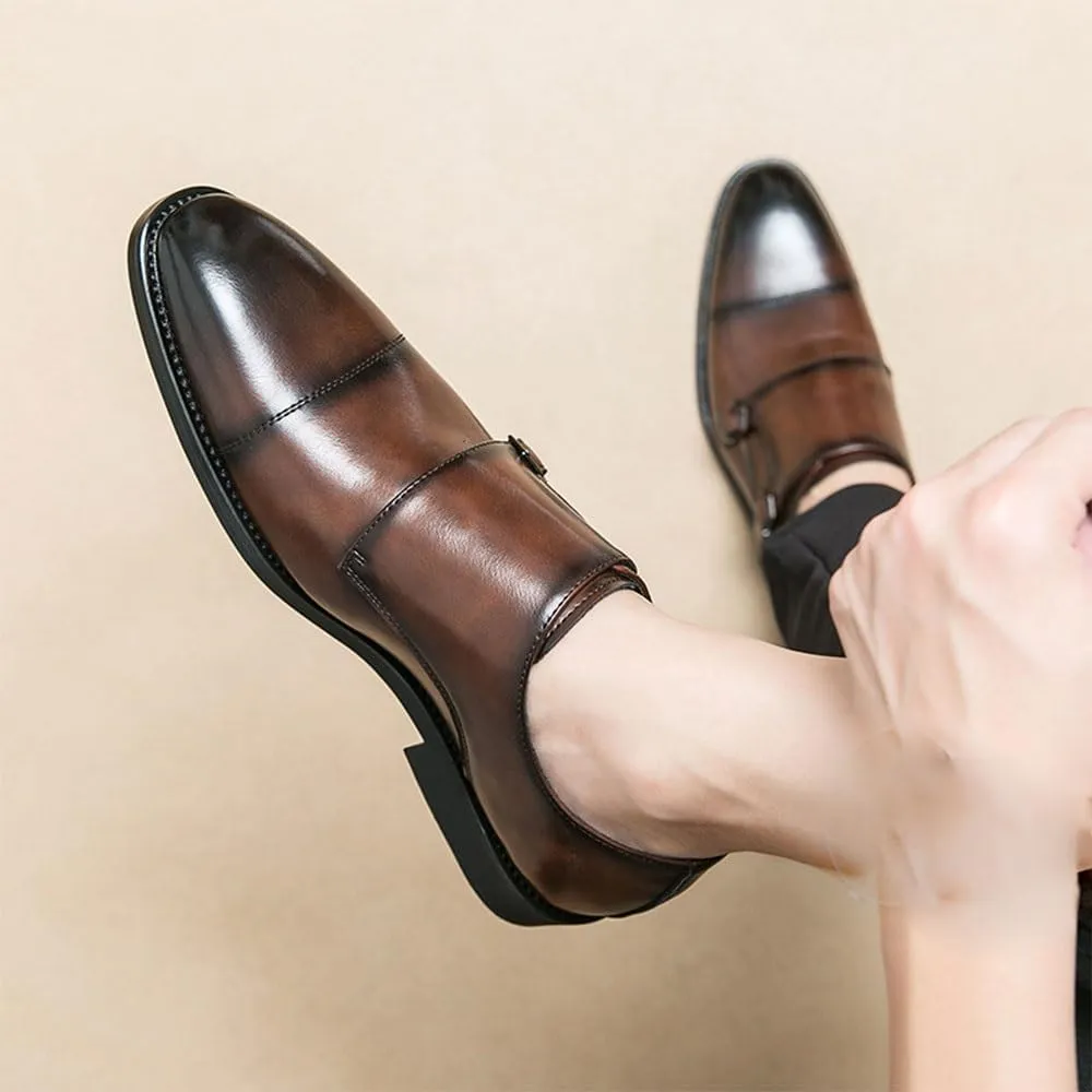 Shoes Dress Oxford for Men Slip On Single Monk Strap Loafers for Men Buckle Business Men Dress Shoes Brown Breathable Resistant Non Slip Walking