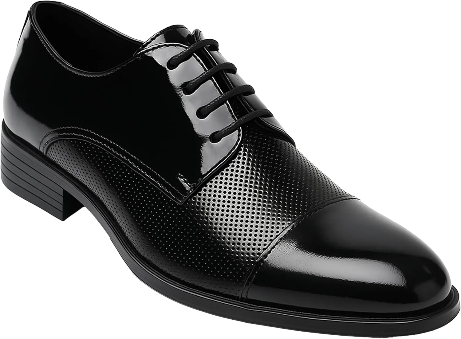 SIRRI Boys Dotted Derby Patent Lace Up Dress Shoes Formal Wedding Prom Footwear