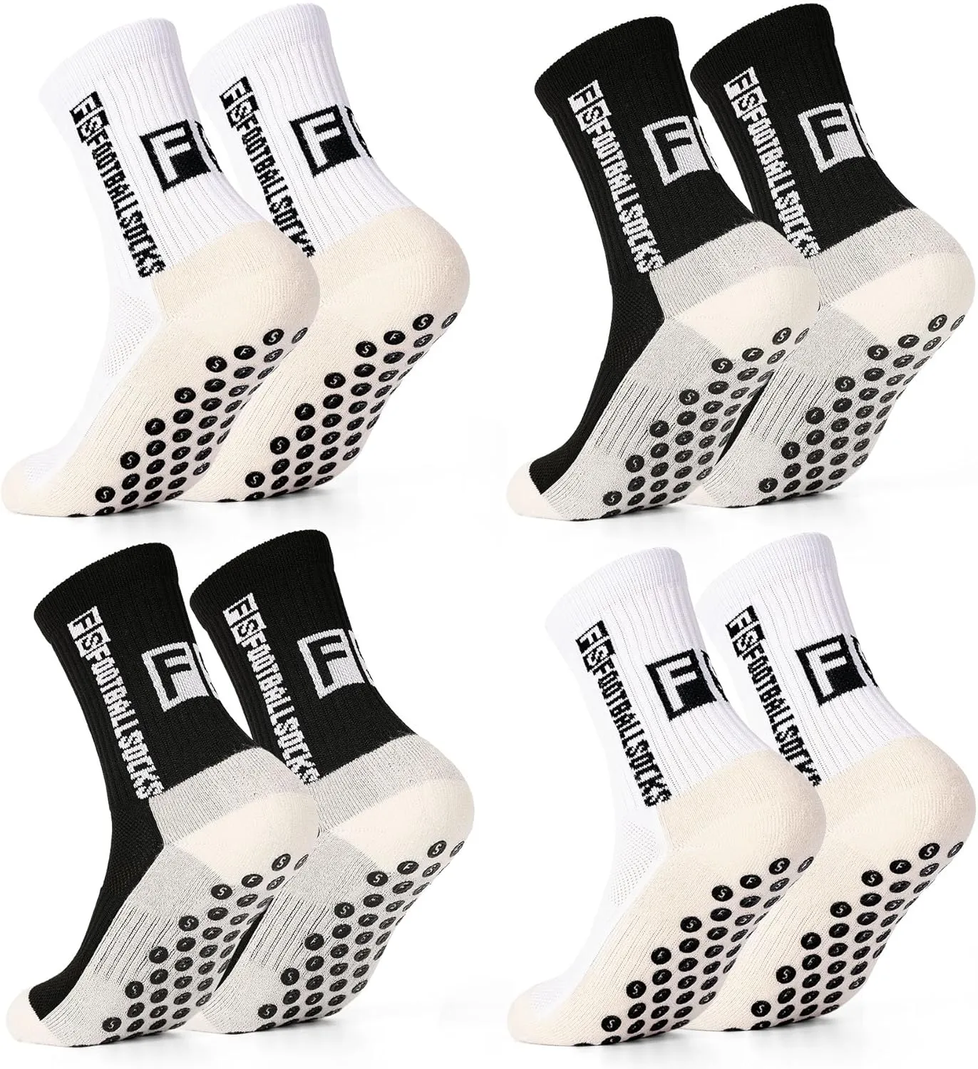 SkiBeaut Kids Soccer Grip Athletic Socks, 4 Pack Anti Skid Football Youth Grippy Slipper Socks for Youth Boy Girl 4-16 Years