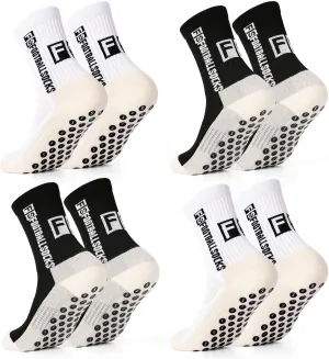 SkiBeaut Kids Soccer Grip Athletic Socks, 4 Pack Anti Skid Football Youth Grippy Slipper Socks for Youth Boy Girl 4-16 Years