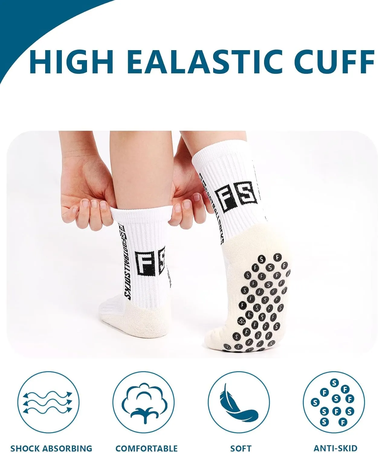 SkiBeaut Kids Soccer Grip Athletic Socks, 4 Pack Anti Skid Football Youth Grippy Slipper Socks for Youth Boy Girl 4-16 Years