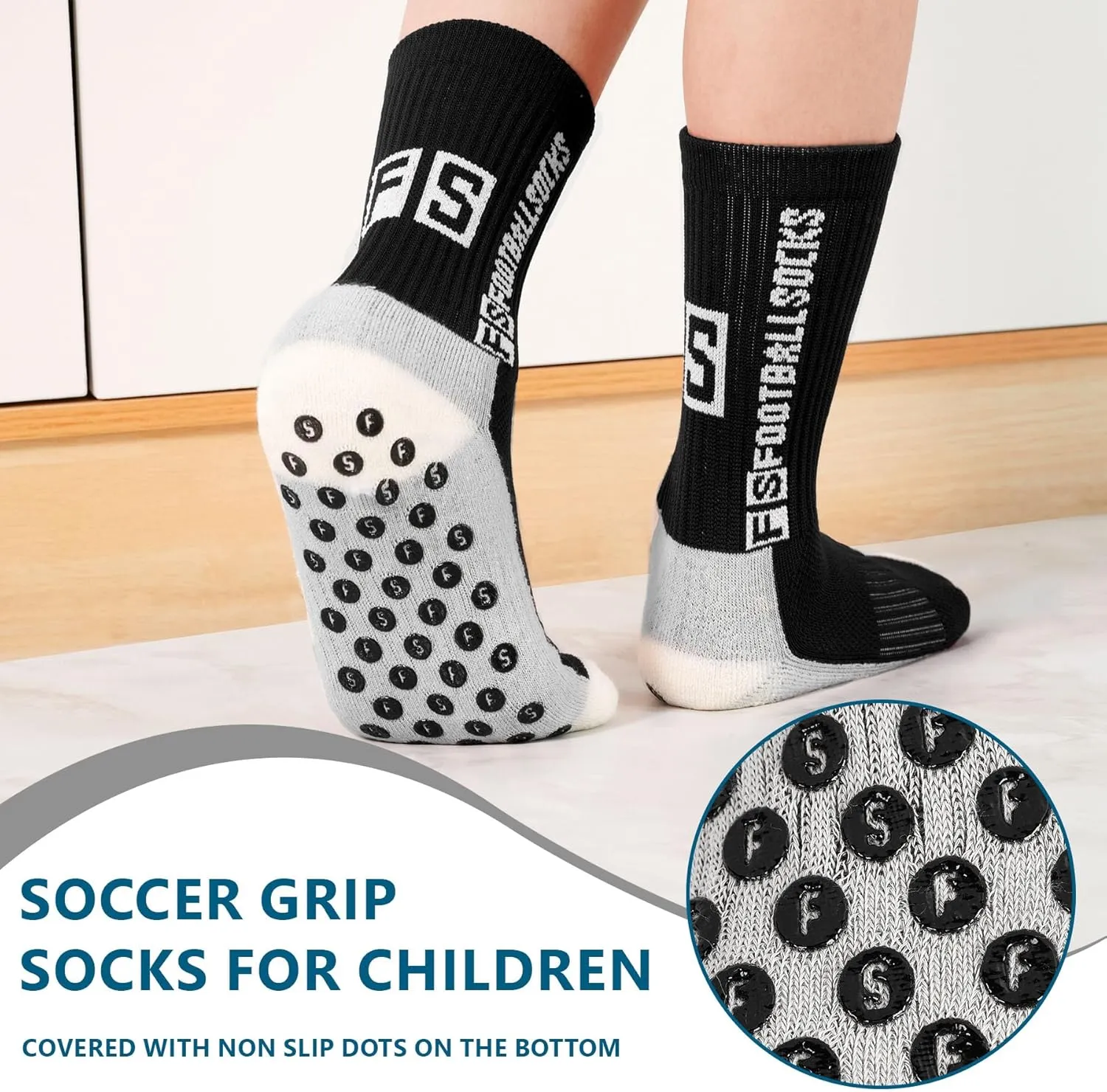 SkiBeaut Kids Soccer Grip Athletic Socks, 4 Pack Anti Skid Football Youth Grippy Slipper Socks for Youth Boy Girl 4-16 Years
