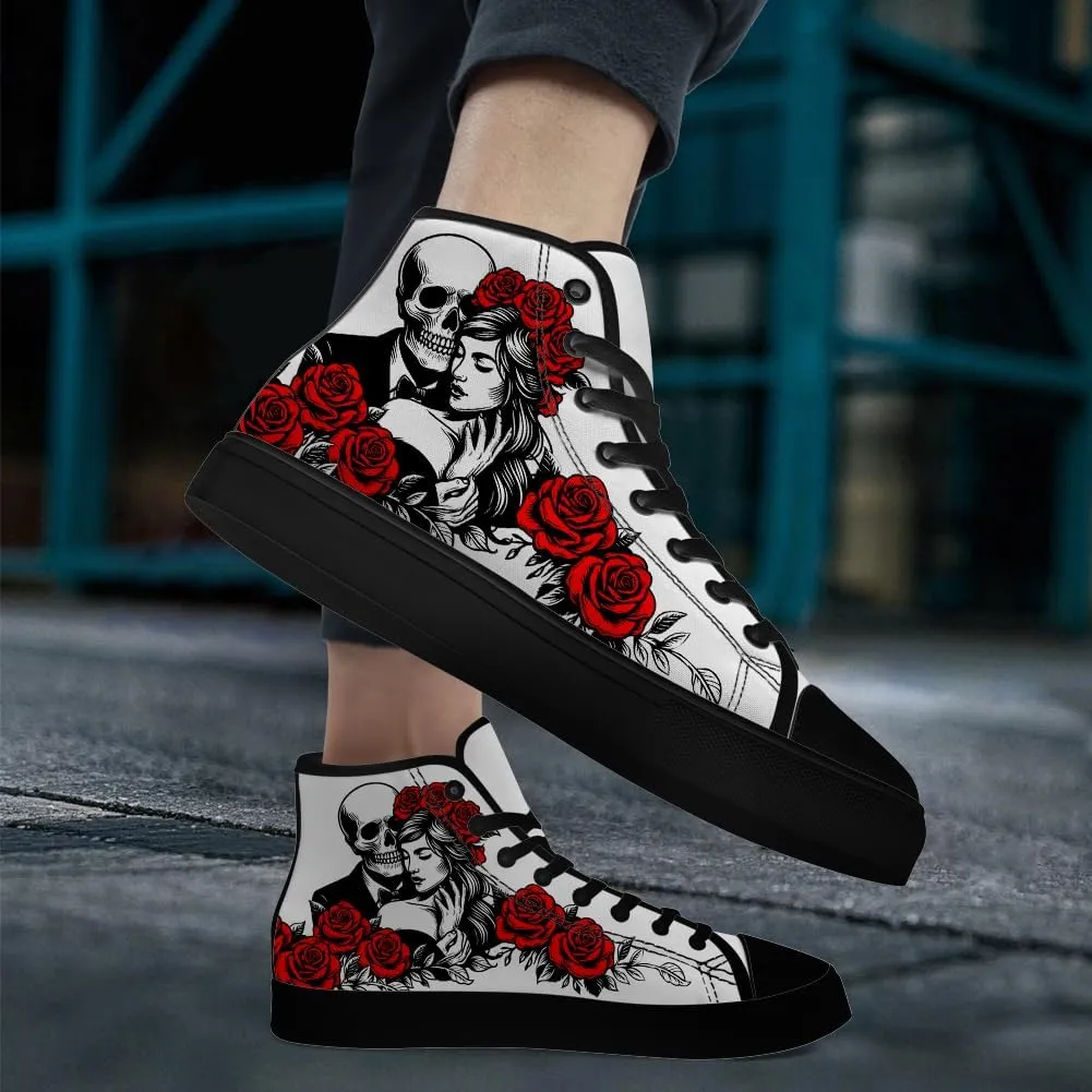 Skull Shoes for Men Women Gothic Skull High Top Canvas Sneakers Lace Up Casual Walking Shoes Gifts for Mama Papa