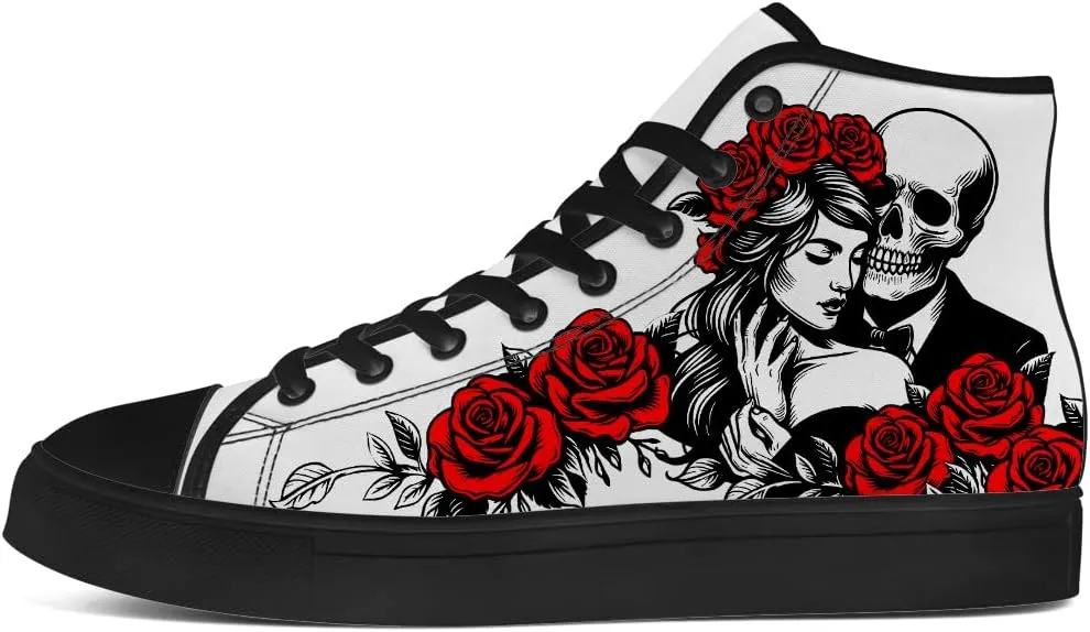 Skull Shoes for Men Women Gothic Skull High Top Canvas Sneakers Lace Up Casual Walking Shoes Gifts for Mama Papa