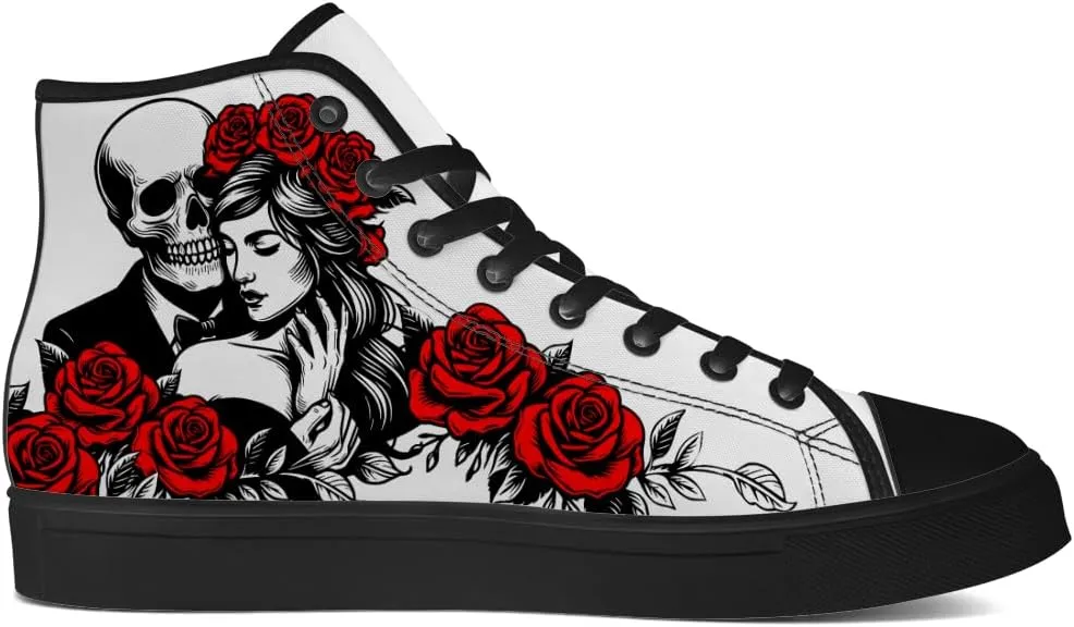 Skull Shoes for Men Women Gothic Skull High Top Canvas Sneakers Lace Up Casual Walking Shoes Gifts for Mama Papa