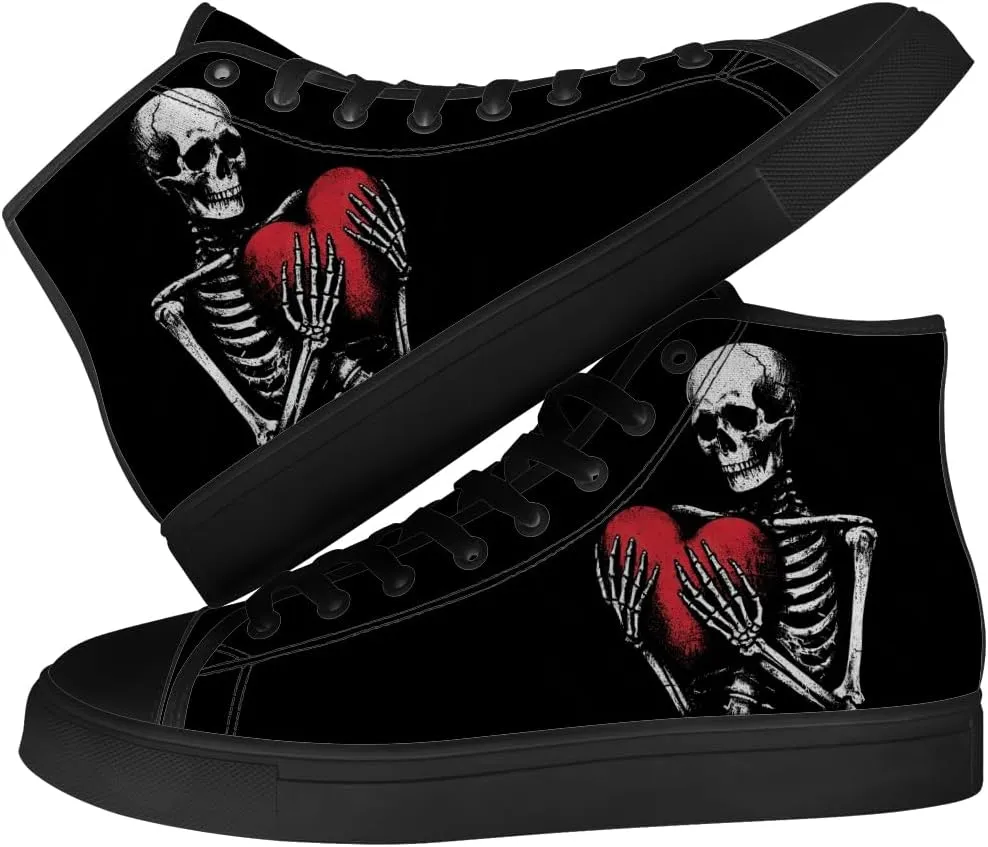 Skull Shoes for Men Women Gothic Skull High Top Canvas Sneakers Lace Up Casual Walking Shoes Gifts for Mama Papa