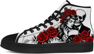 Skull Shoes for Men Women Gothic Skull High Top Canvas Sneakers Lace Up Casual Walking Shoes Gifts for Mama Papa