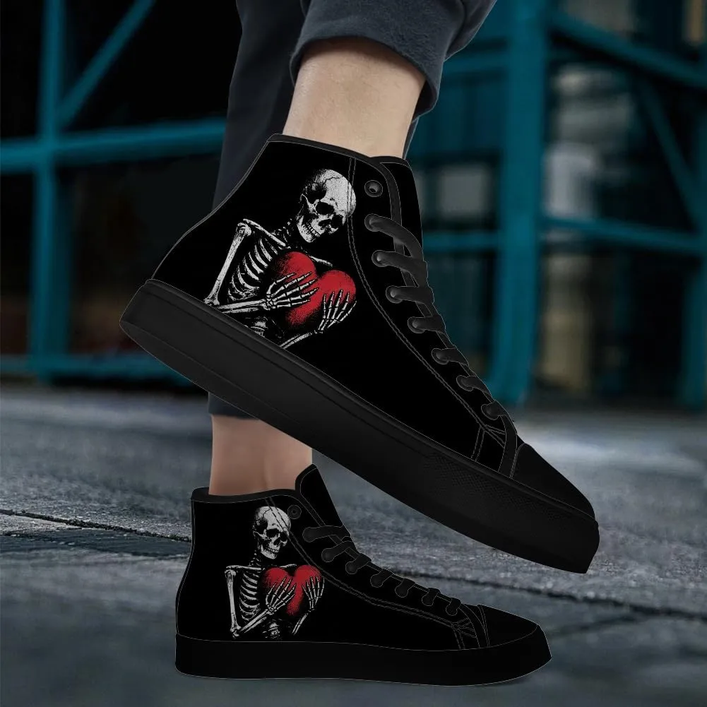 Skull Shoes for Men Women Gothic Skull High Top Canvas Sneakers Lace Up Casual Walking Shoes Gifts for Mama Papa