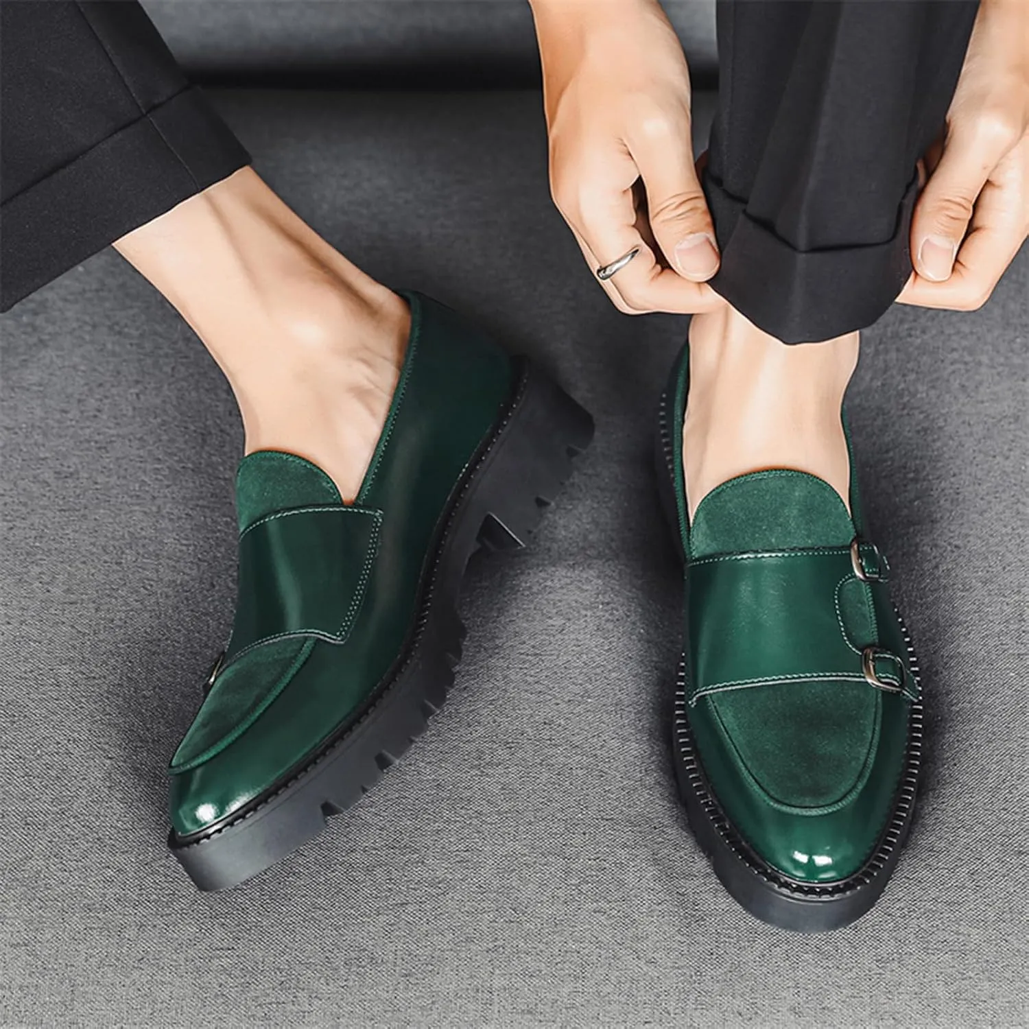Slip on Shoes for Men, Casual Mens Loafers, Penny Loafers Dress Shoes, Monk Strap PU Leather Shoes, Pointed Toe, Non Slip Rubber