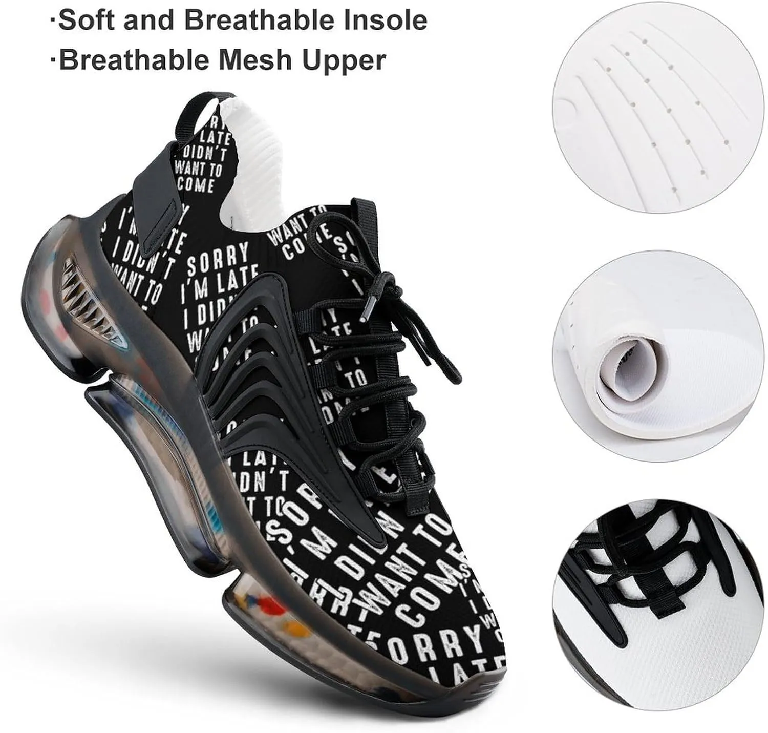Sorry I'm Late I Didn't Want to Come Walking Shoes for Men Lightweight Tennis Fashion Elastic Sports Shoes Cushion Basketball Shoes