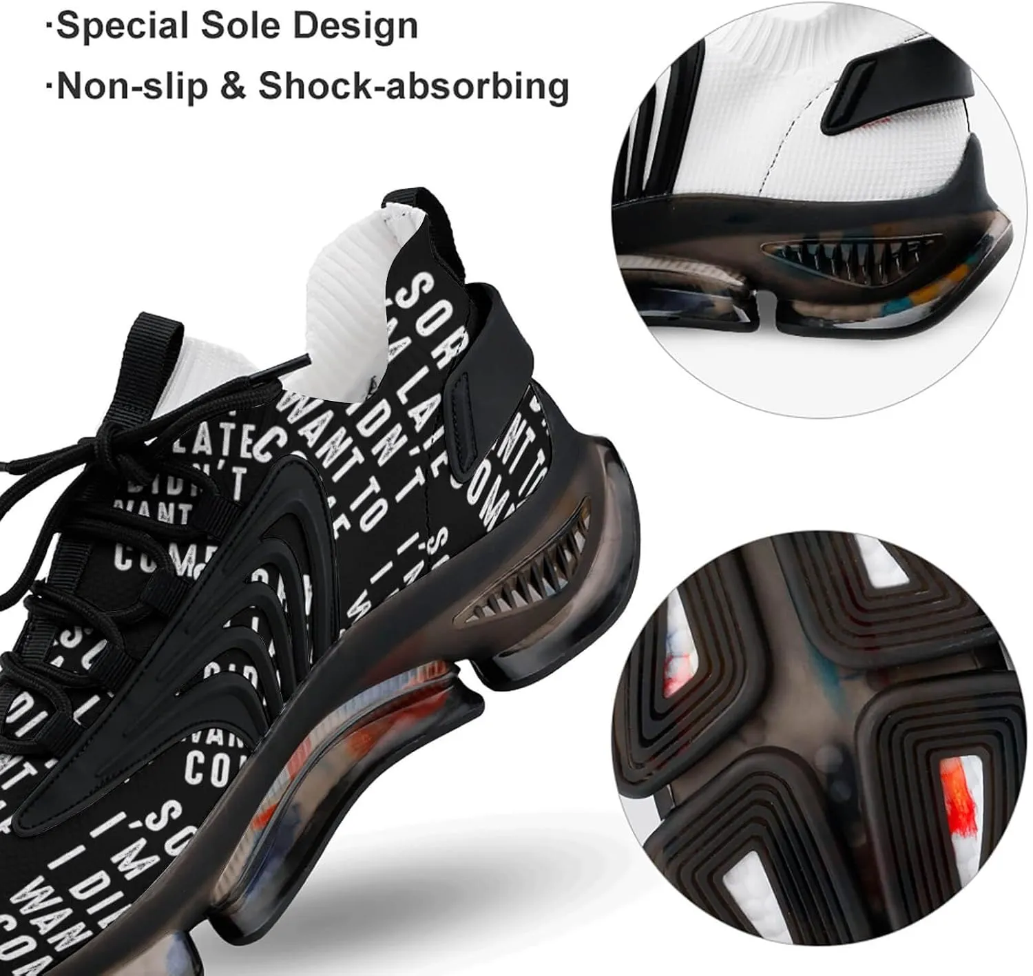 Sorry I'm Late I Didn't Want to Come Walking Shoes for Men Lightweight Tennis Fashion Elastic Sports Shoes Cushion Basketball Shoes