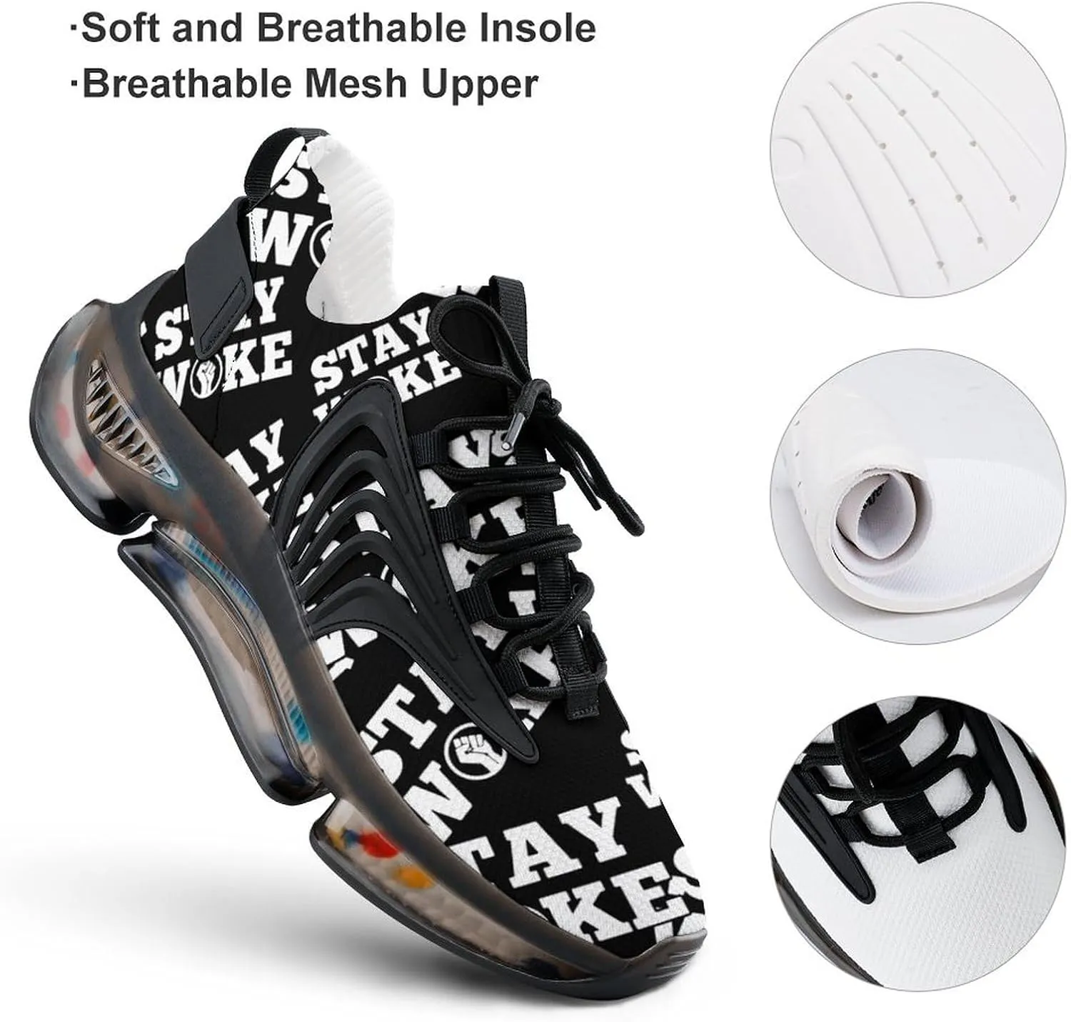 Stay Woke Walking Shoes for Men Lightweight Tennis Fashion Elastic Sports Shoes Cushion Basketball Shoes