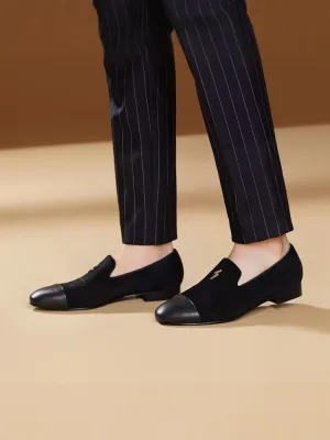 Summer new imported silk velvet loafers British style smoking shoes men's small lightning metal buckle